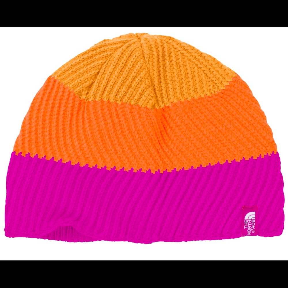 The North Face Girls Youth Medium Block Colored Orange Pink Beanie